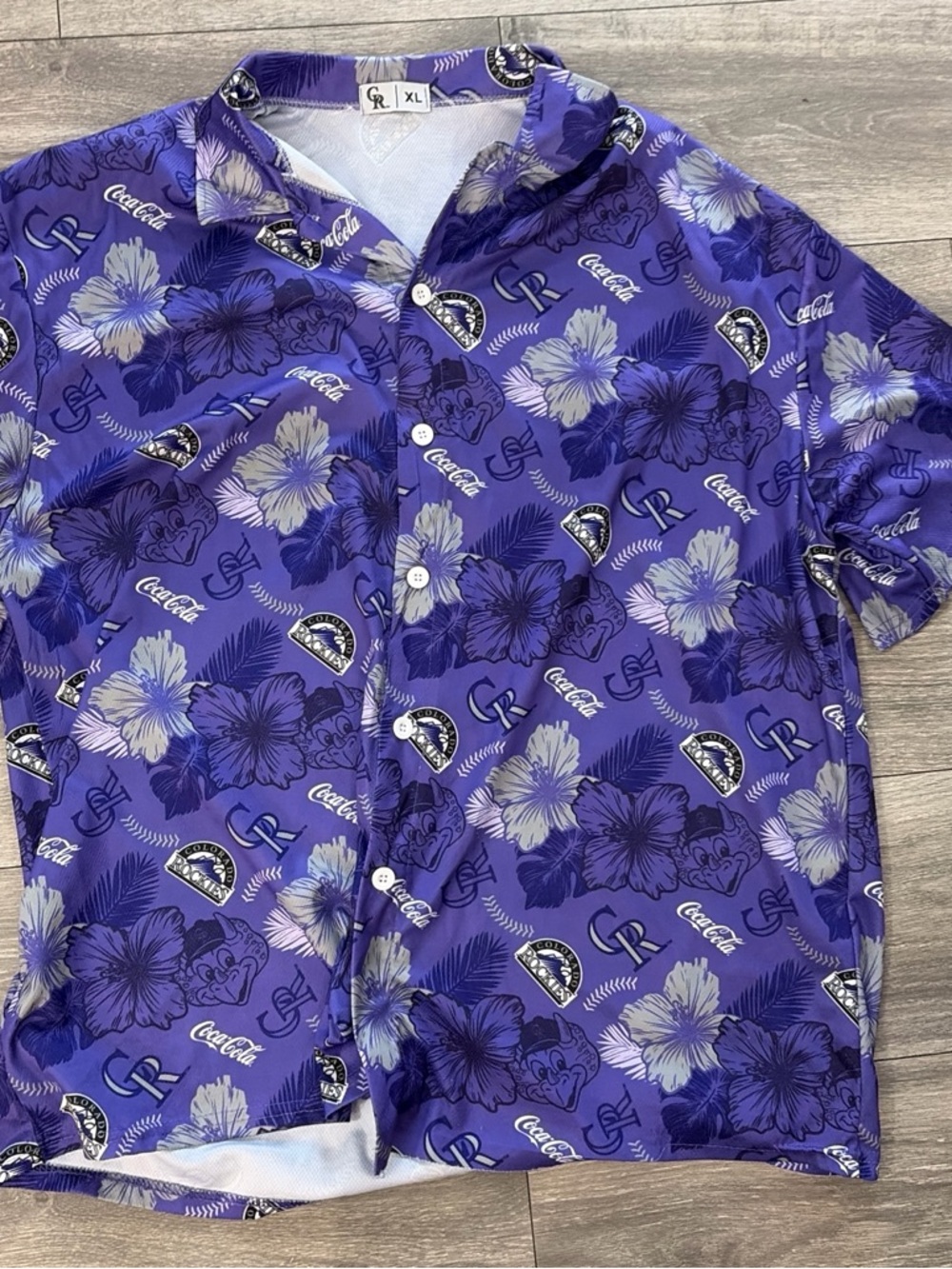 Coca Cola Violet Floral Short-Sleeve Button-Down Shirt